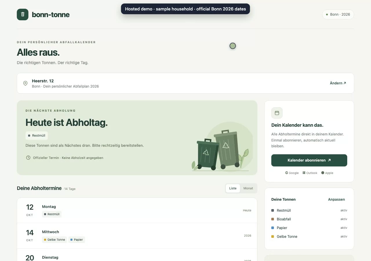Bonn Tonne: personal waste-collection schedule for Bonn