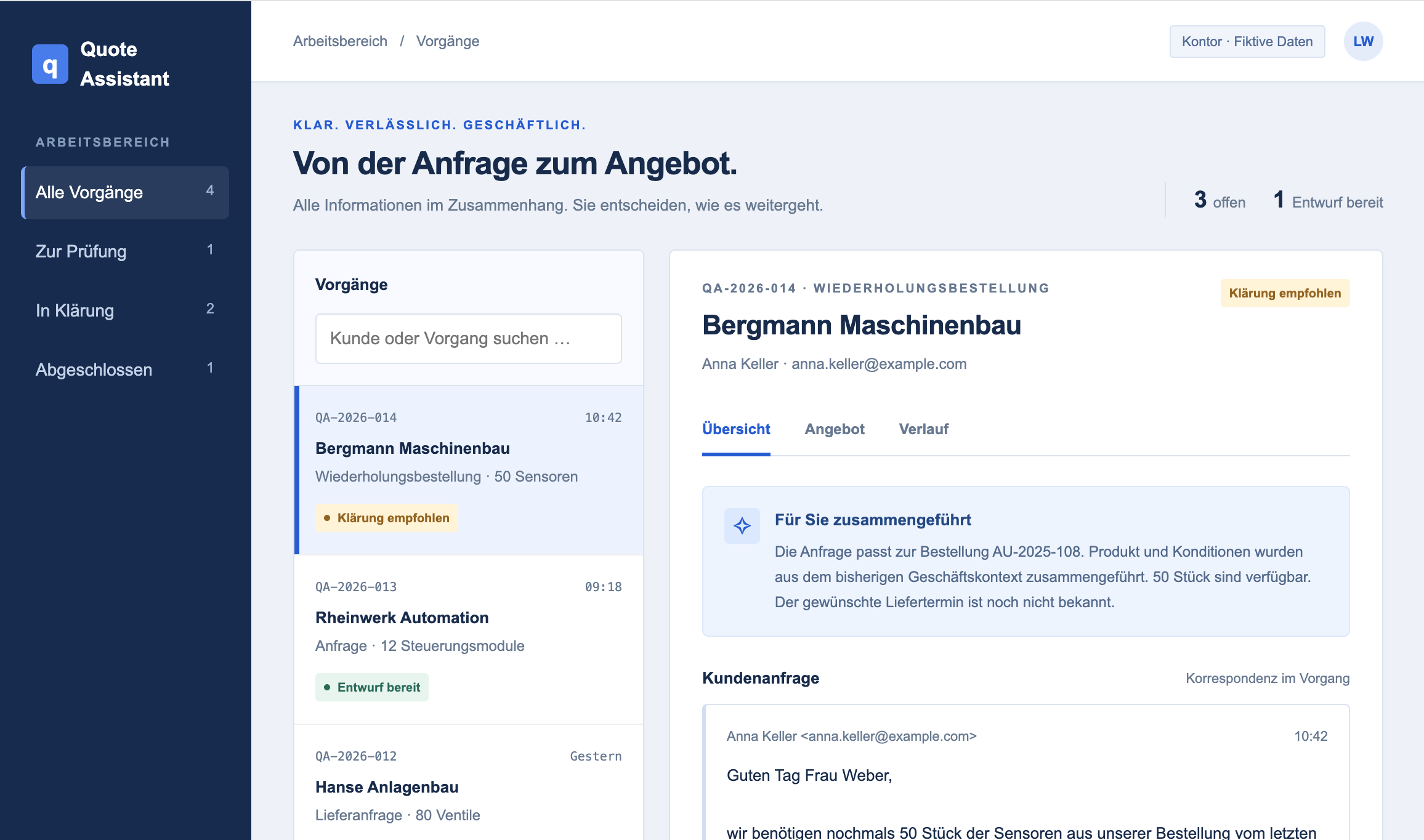 Quote-Assist: turning customer inquiries into quotations